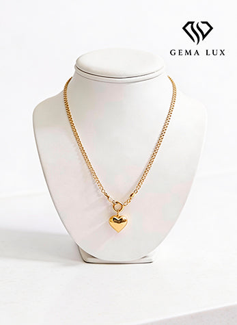 14K Gold Necklace heart with diamond zirconia #