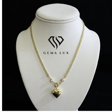 14K Gold Necklace heart with diamond zirconia #