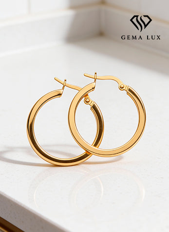 14k Gold round hoops earrings with squeare border 24mm
