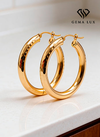 14k Gold dainity round Hoop Earrings, 30mm textured