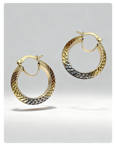 14 K Solid Gold hoop Earrings triangle shape 3 colors white-yellow-rose 25mm