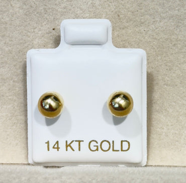 14k Gold balls medium Stud earrings 5 mm #