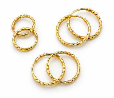 14k Gold round textured hoops earrings 19mm