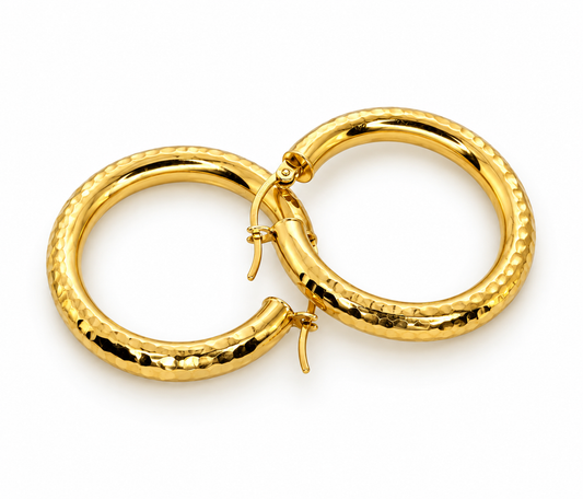 14k Gold dainity round Hoop Earrings, 18mm textured