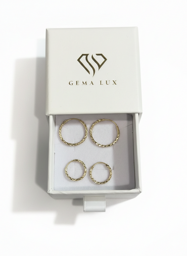 14k Gold round textured hoops earrings 19mm