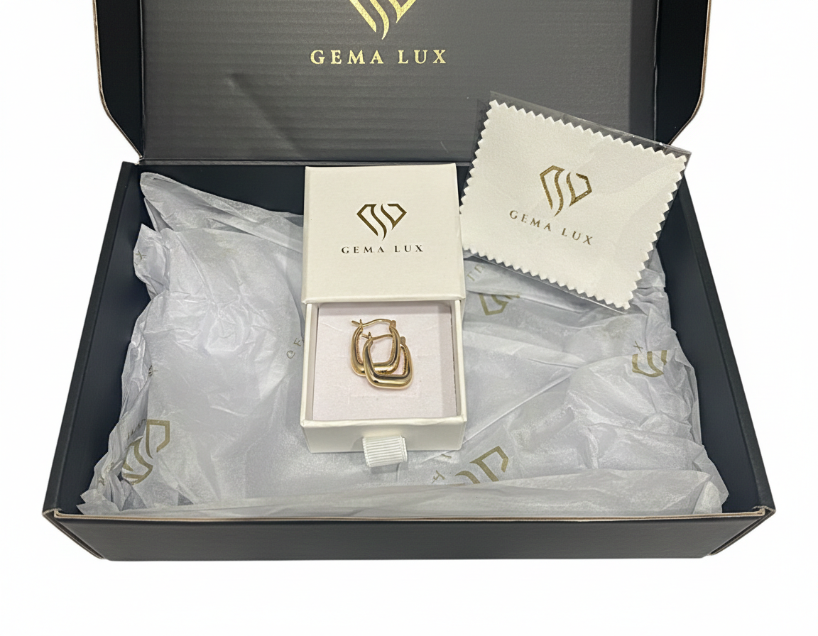 14k Gold square curve hoops Earrings - 18mm