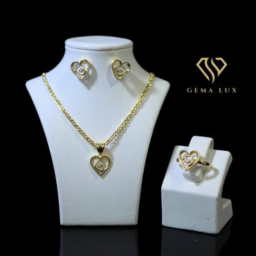 Solid 14k Exclusive Set necklace - Earrings - Ring big Heart with small heart -20