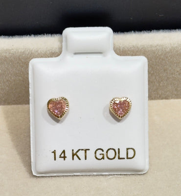 14k Gold pink hearts baby earrings #