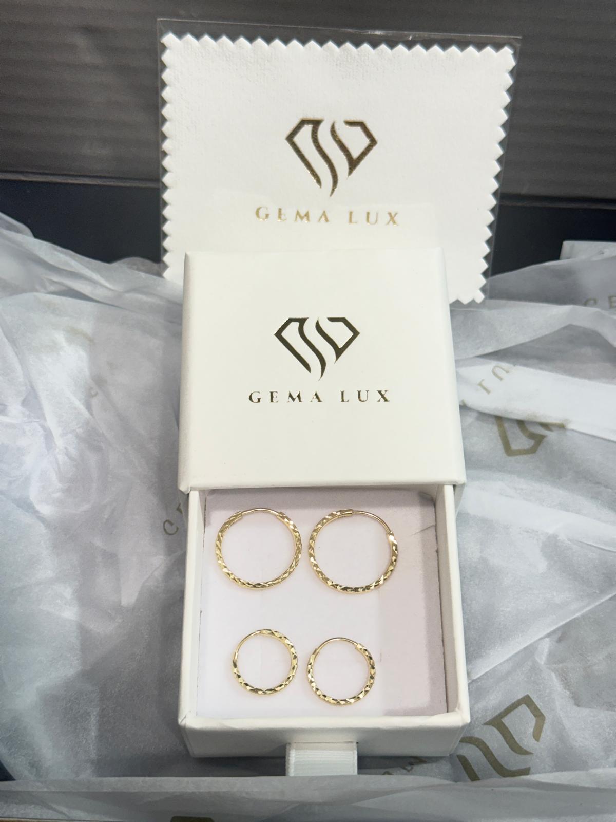 14k Gold round textured hoops earrings