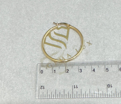 14k Gold round fine hoops  Earrings 35 mm #