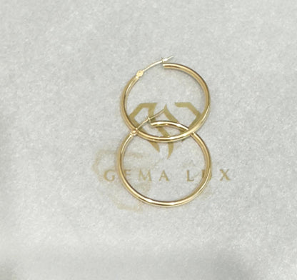 14k Gold round fine hoops  Earrings 35 mm #