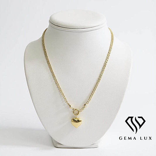 14K Gold Necklace heart with diamond zirconia #