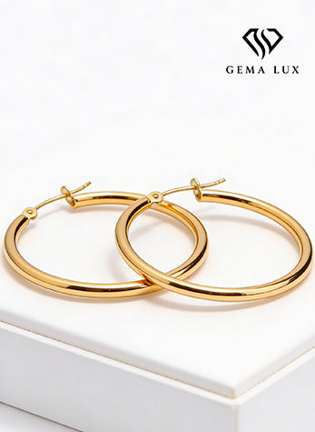 14k Gold Polished round fine  Earrings 30mm