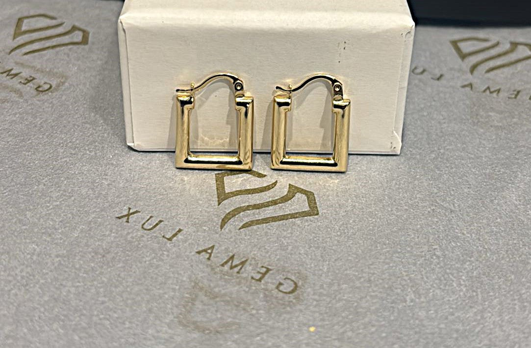 14k Gold square Hoop Earrings 15mm #