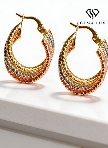 14k Gold textured and twisted hoops earrings 25mm