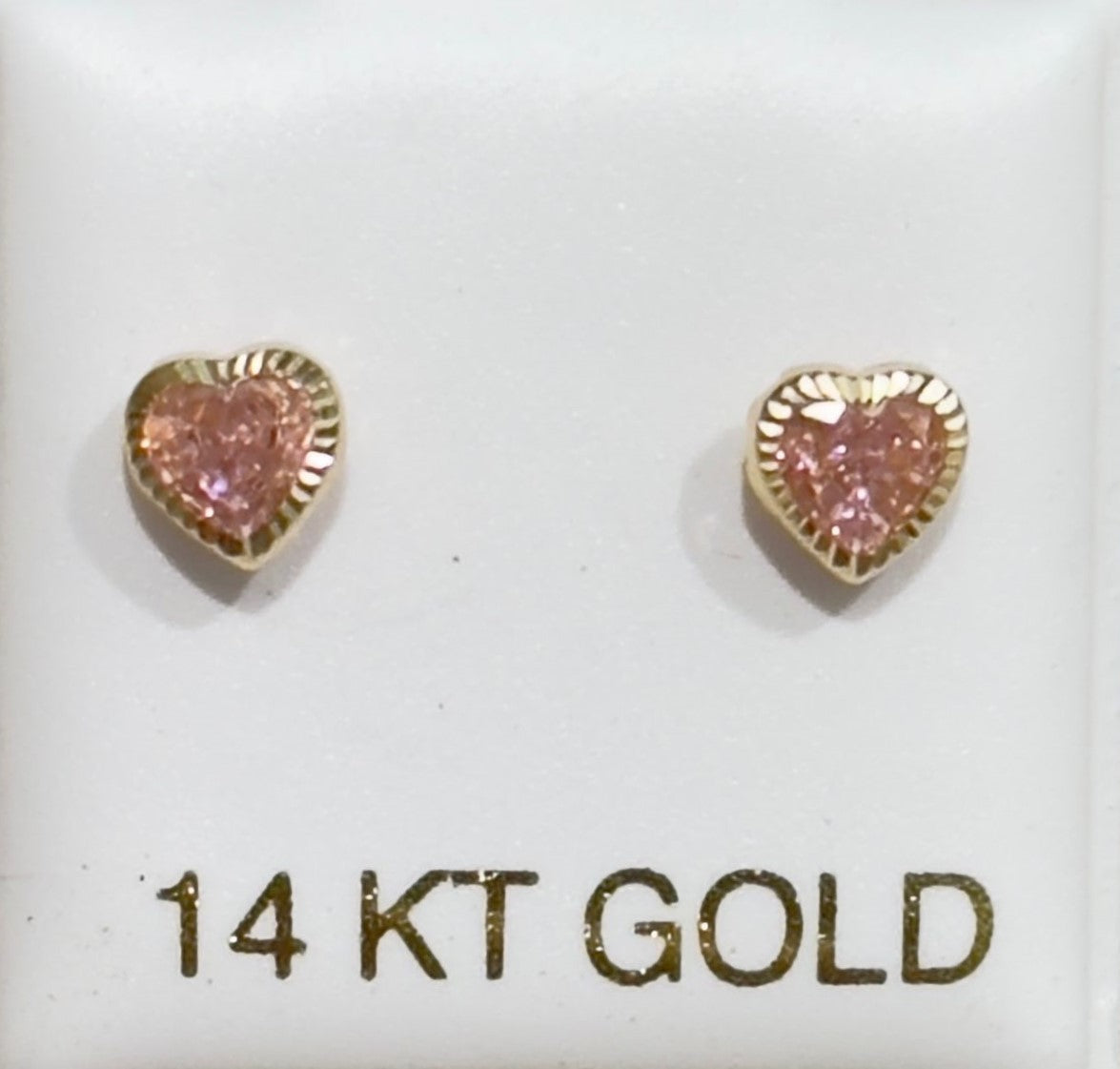 14k Gold pink hearts baby earrings #