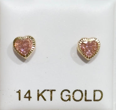 14k Gold pink hearts baby earrings #