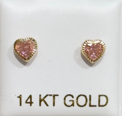 14k Gold pink hearts baby earrings #