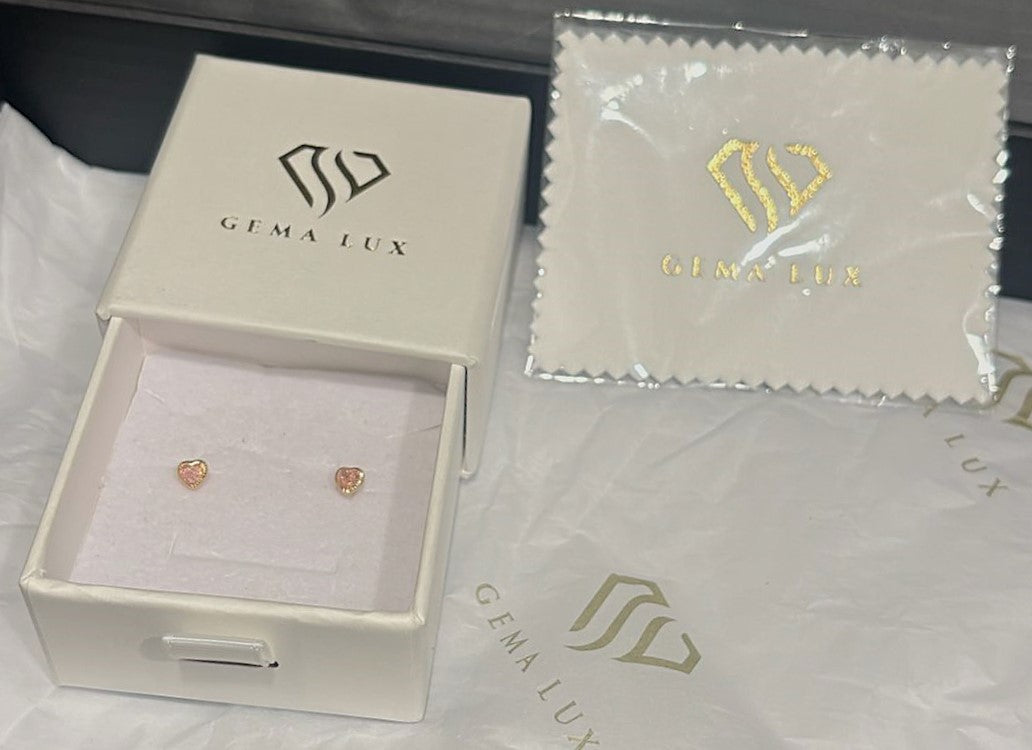 14k Gold pink hearts baby earrings #