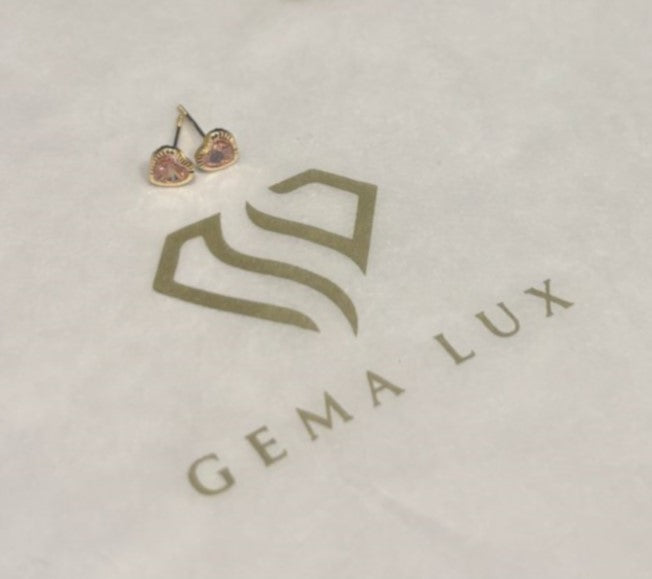 14k Gold pink hearts baby earrings #