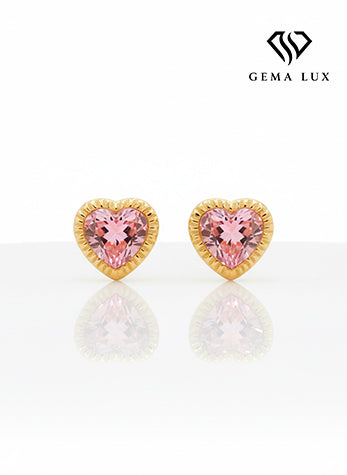 14k Gold pink hearts baby earrings #