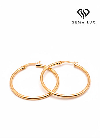 14k Gold round fine hoops  Earrings 35 mm #