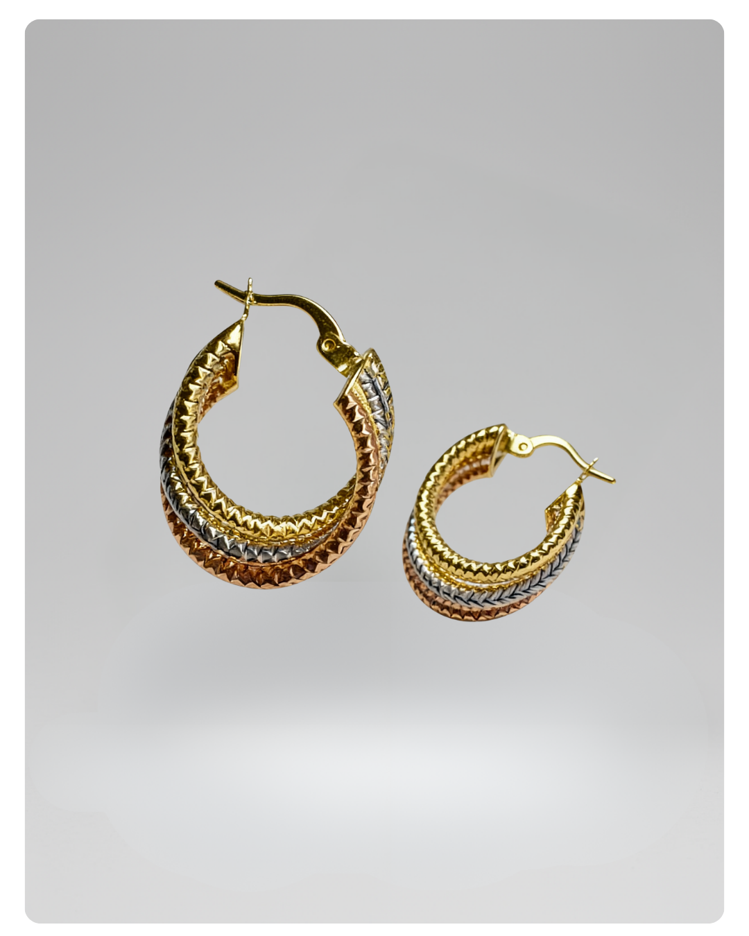 14k Gold textured and twisted hoops earrings 25mm