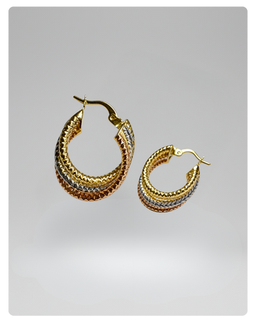 14k Gold textured and twisted hoops earrings 25mm