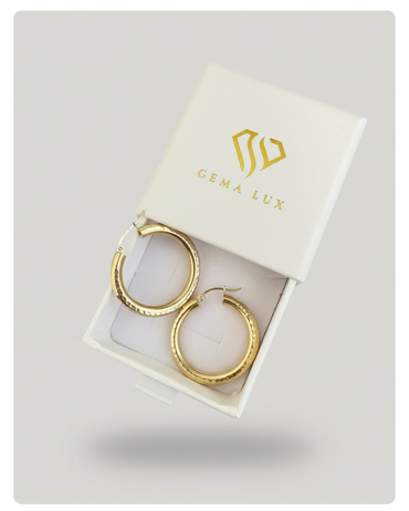 14k Gold dainity round  Hoop Earrings, 30mm textured