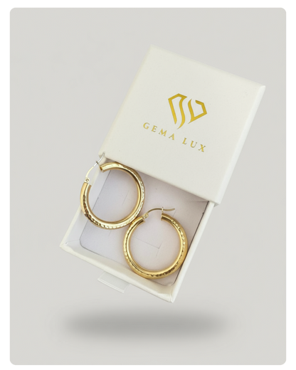 14k Gold dainity round  Hoop Earrings, 30mm textured