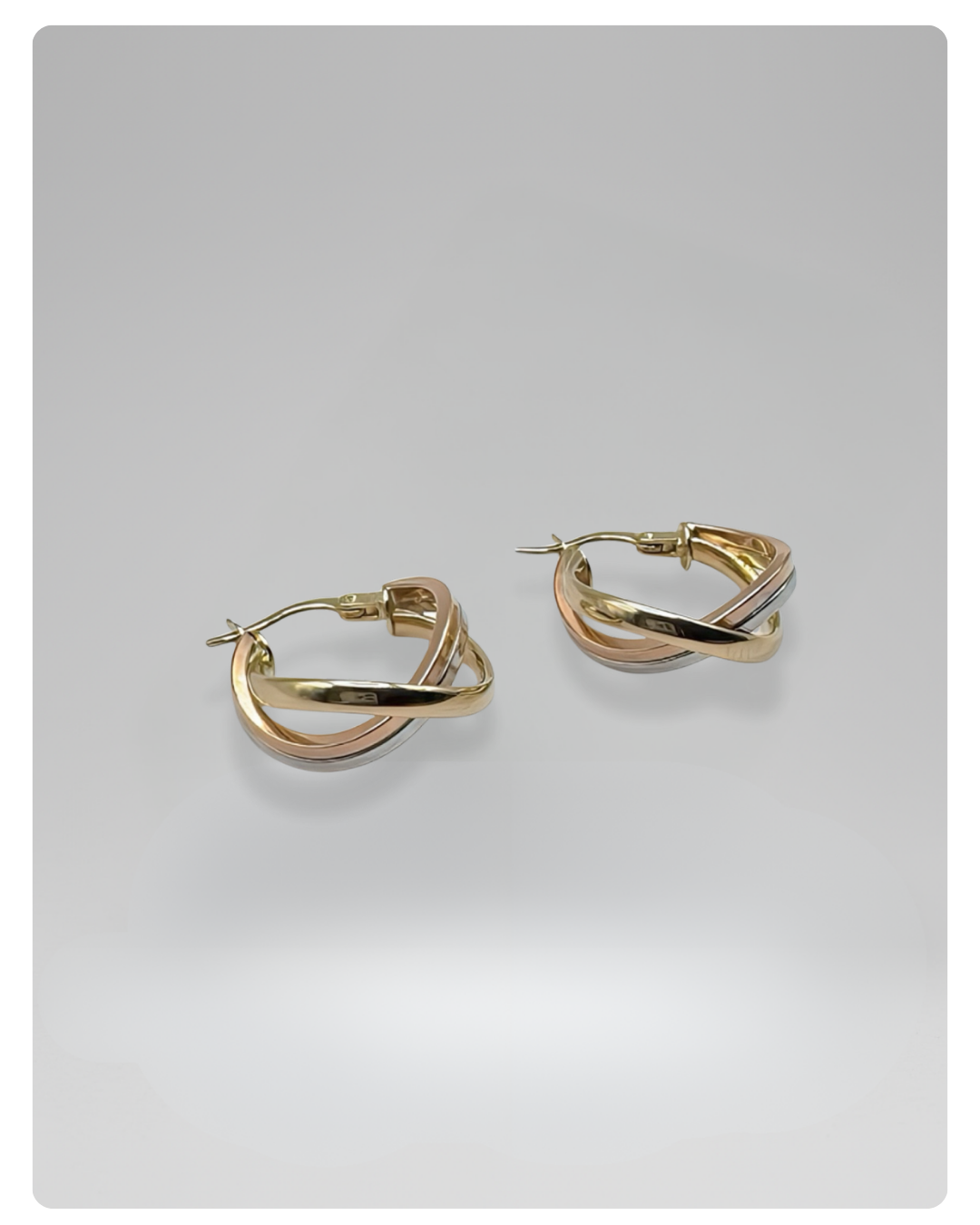 14k Gold twisted danity hoops earrings yellow-white-rose