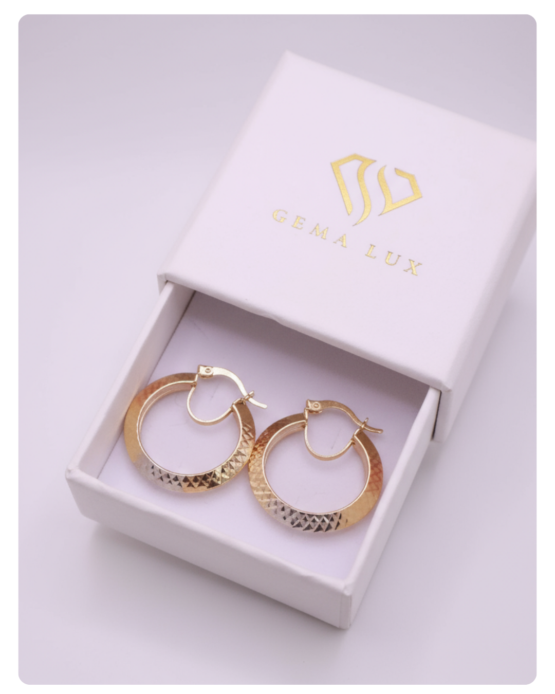 14 K Solid Gold hoop Earrings triangle shape 3 colors white-yellow-rose 25mm