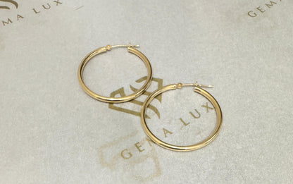 14k Gold round fine hoops  Earrings 35 mm #