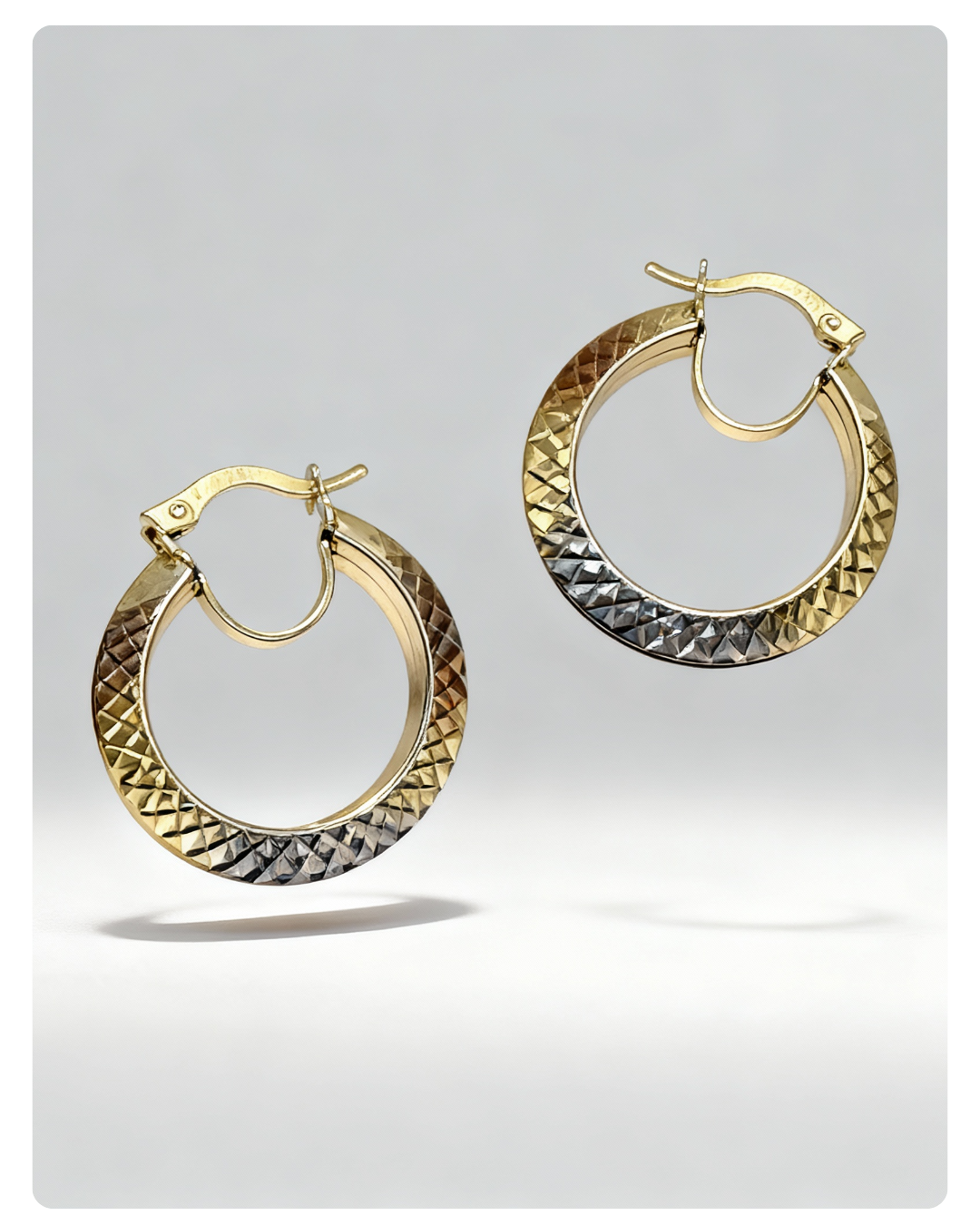 14 K Solid Gold hoop Earrings triangle shape 3 colors white-yellow-rose 25mm