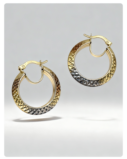 14 K Solid Gold hoop Earrings triangle shape 3 colors white-yellow-rose 25mm