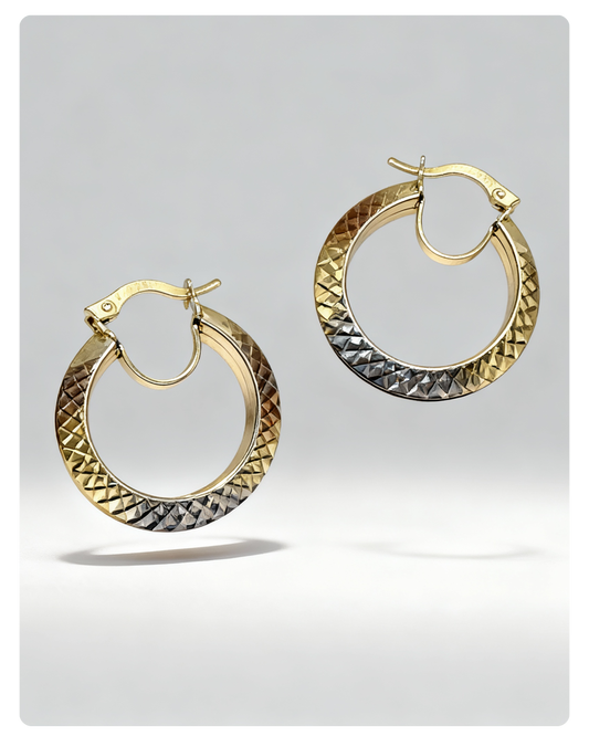 14 K Solid Gold hoop Earrings triangle shape 3 colors white-yellow-rose 25mm