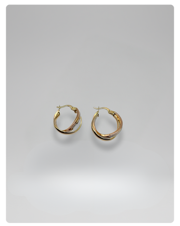 14k Gold twisted danity hoops earrings yellow-white-rose