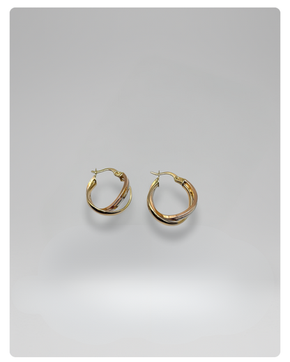 14k Gold twisted danity hoops earrings yellow-white-rose