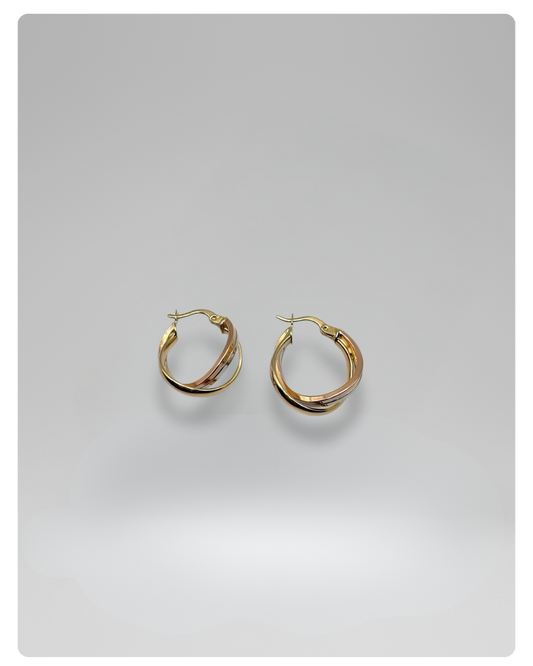 14k Gold twisted danity hoops earrings yellow-white-rose