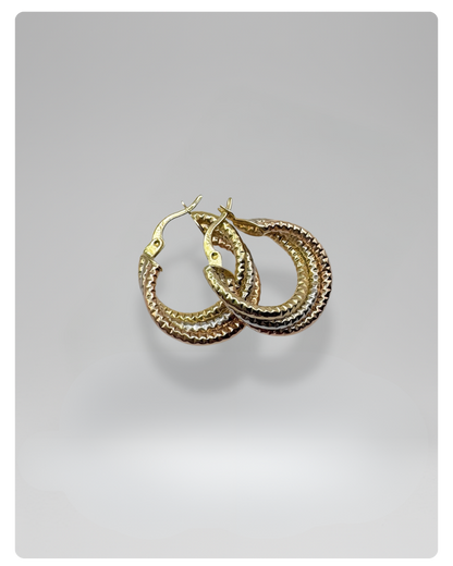 14k Gold textured and twisted hoops earrings 25mm