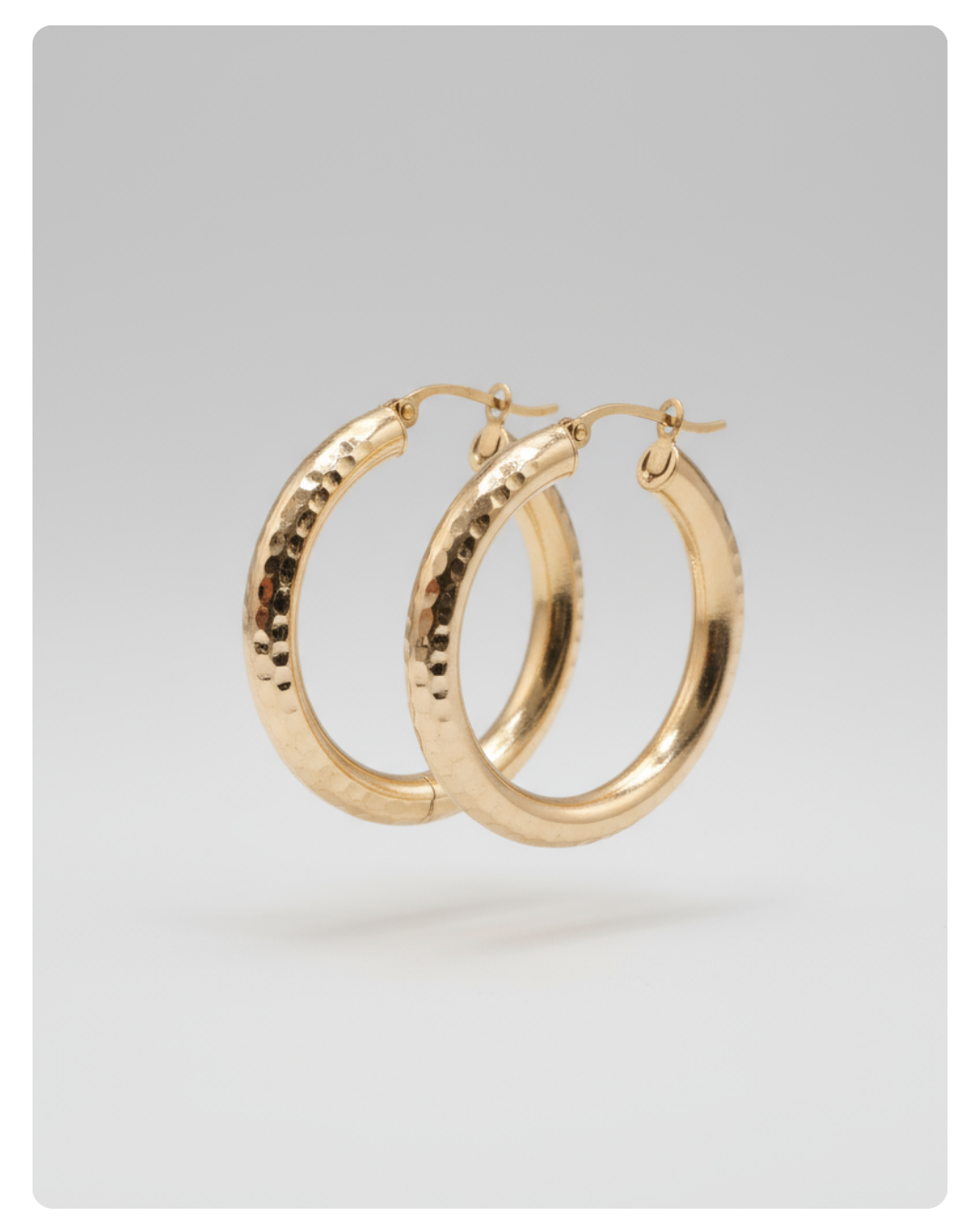 14k Gold dainity round  Hoop Earrings, 30mm textured