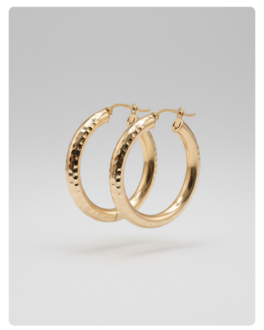 14k Gold dainity round  Hoop Earrings, 30mm textured
