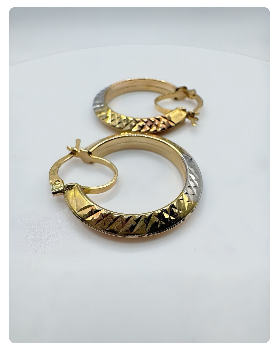 14 K Solid Gold hoop Earrings triangle shape 3 colors white-yellow-rose 25mm