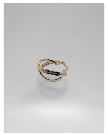 14k Gold twisted danity hoops earrings yellow-white-rose