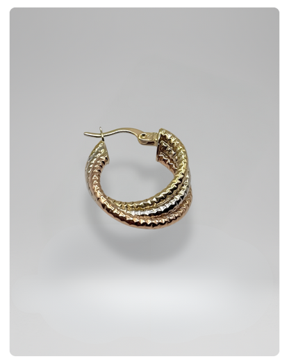 14k Gold textured and twisted hoops earrings 25mm