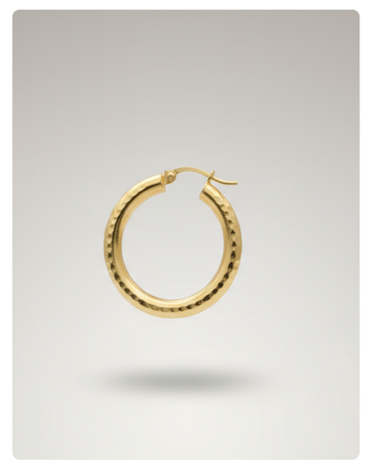 14k Gold dainity round  Hoop Earrings, 30mm textured