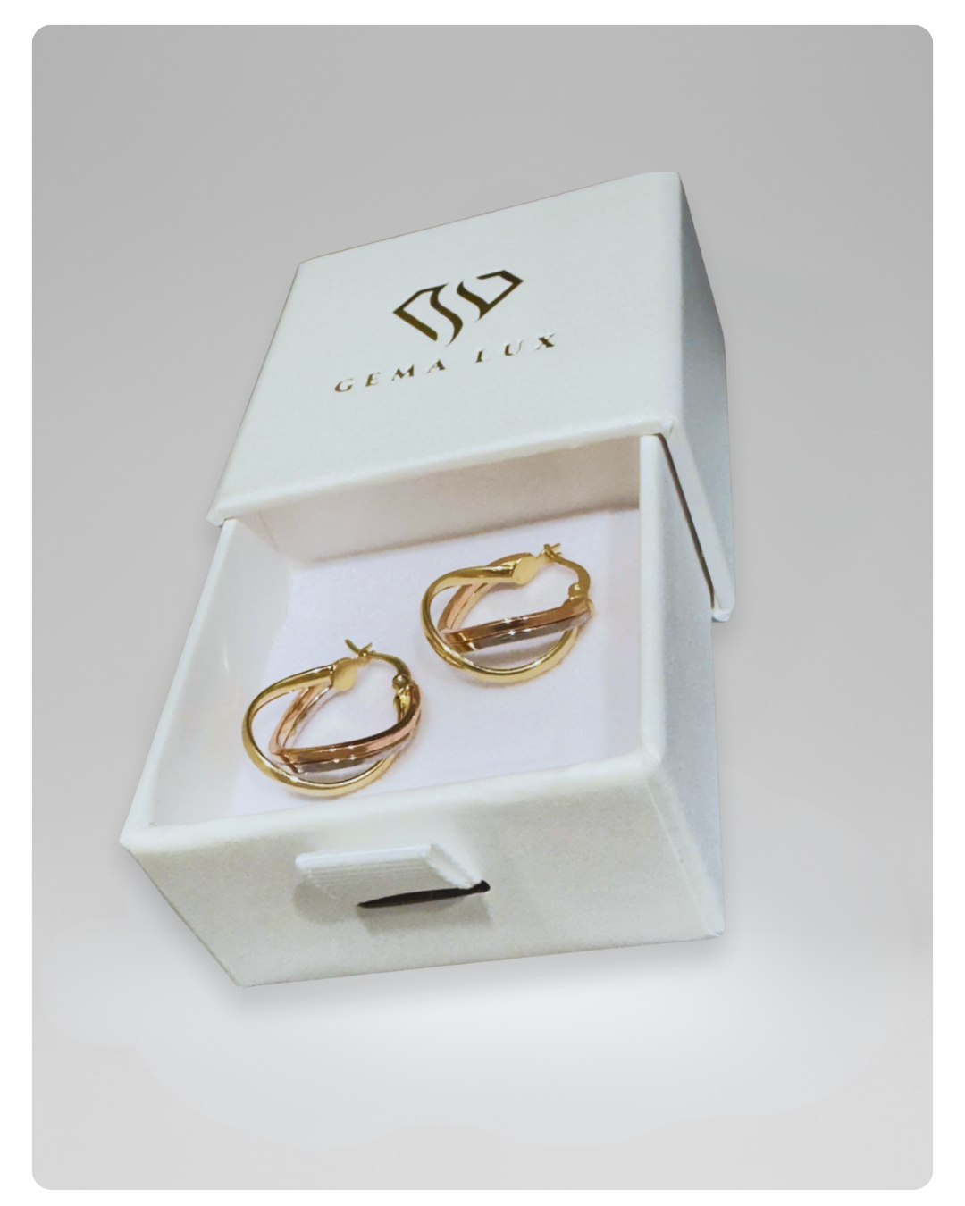 14k Gold twisted danity hoops earrings yellow-white-rose