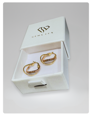 14k Gold twisted danity hoops earrings yellow-white-rose