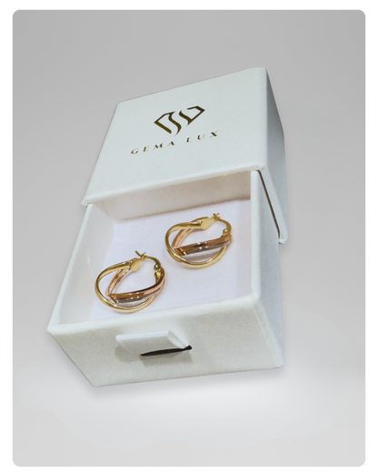 14k Gold twisted danity hoops earrings yellow-white-rose