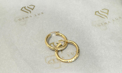 14k Gold dainity round  Hoop Earrings, 18mm textured #